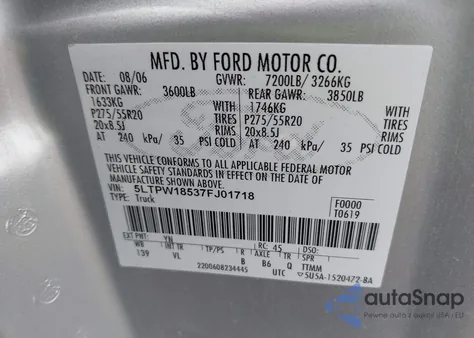 2007 Lincoln Mark Lt z USA, uszkodzony, nr VIN 5LTPW18537FJ01718